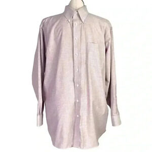 Stafford Essential Men 17.5 34 35 Oxford Shirt Classic Cotton Blend Tan White